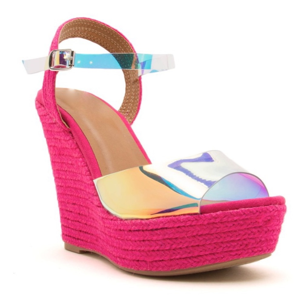Hot Pink Espadrilles Hologram Wedge - Picture 6 of 8